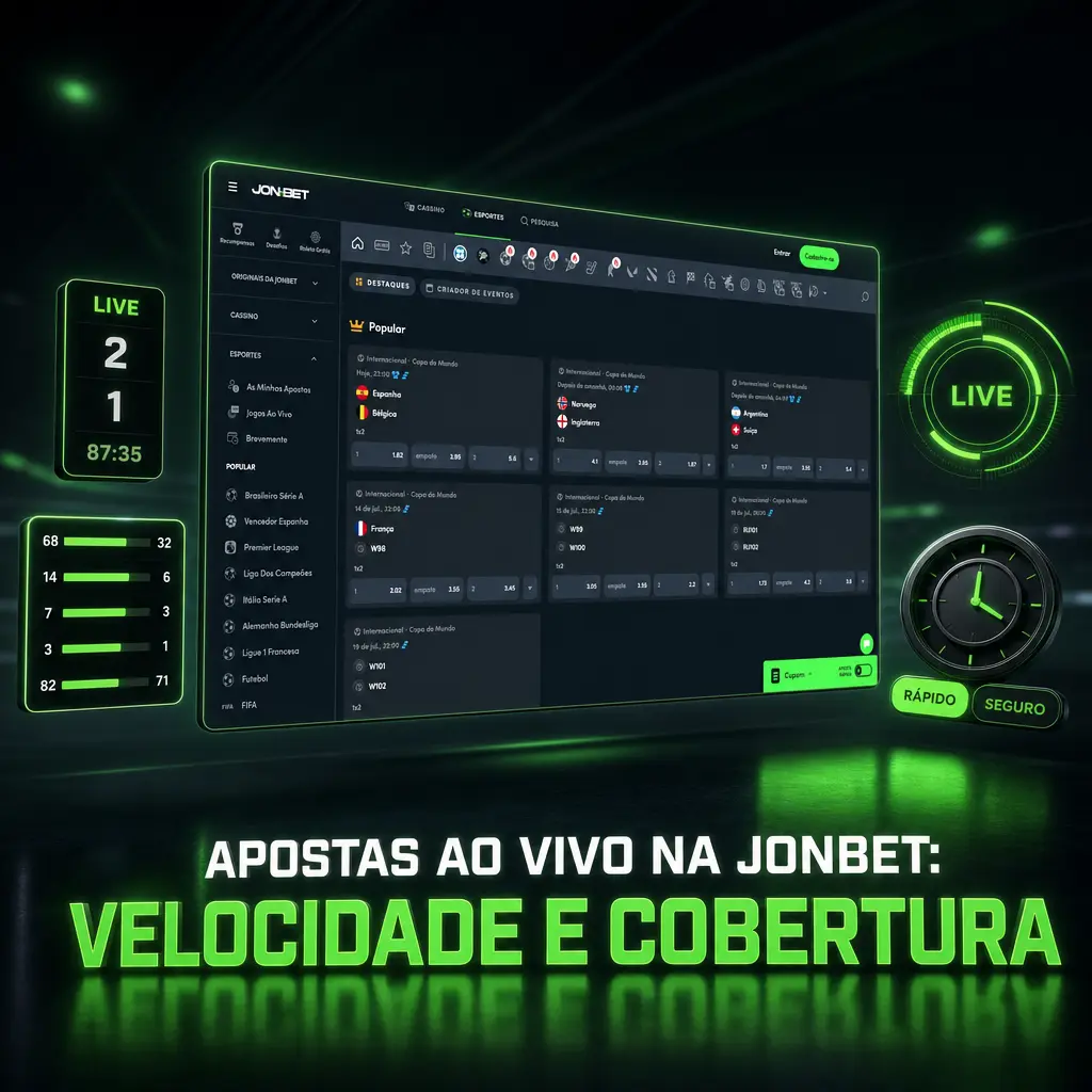 Apostas ao vivo na Jonbet com odds atualizadas em tempo real e estatísticas de futebol, basquete, tênis, vôlei e esports.