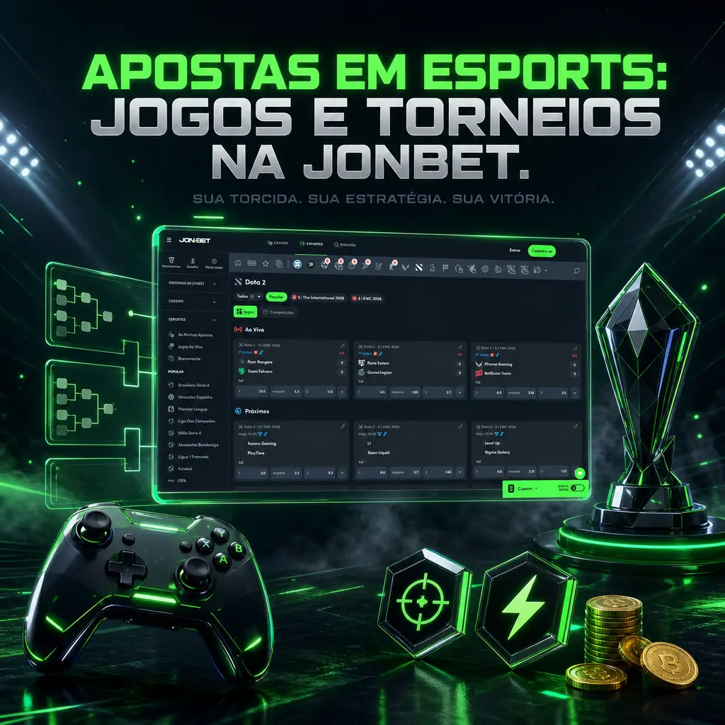 Apostas em esports na Jonbet: mercados para CS2, League of Legends, Dota 2, Valorant e Free Fire com odds ao vivo.