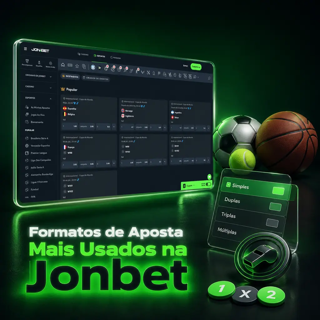 Formatos de aposta na Jonbet: simples, múltipla e ao vivo, com opções de cashout durante o evento.