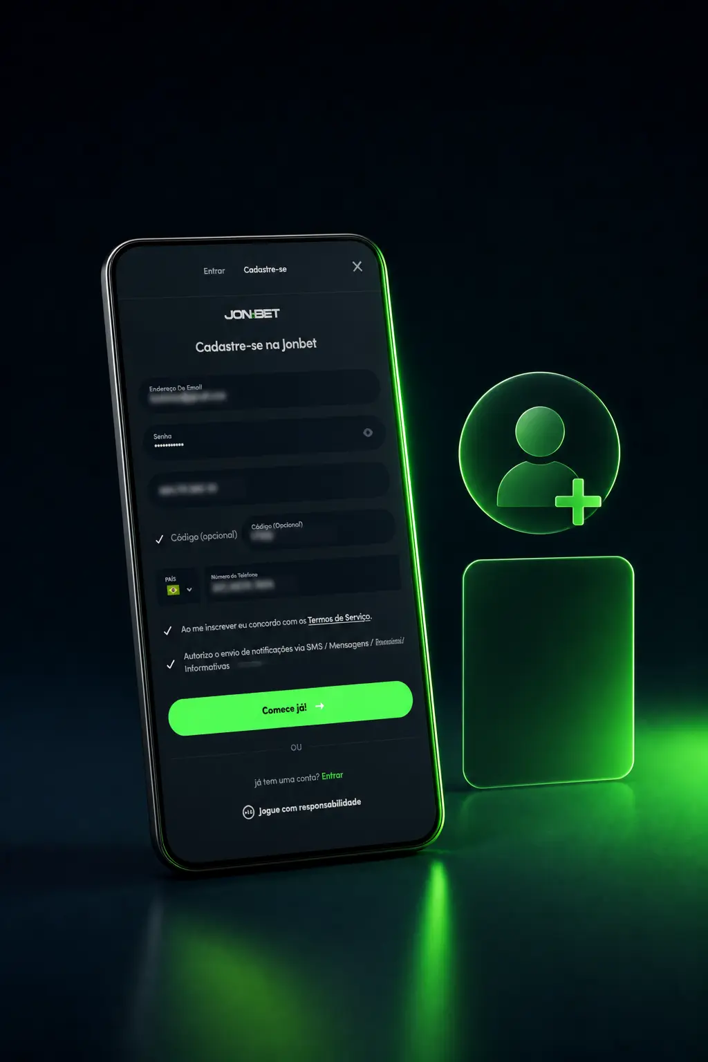Cadastro pelo aplicativo Jonbet: tela de smartphone mostrando etapa de preenchimento de dados pessoais