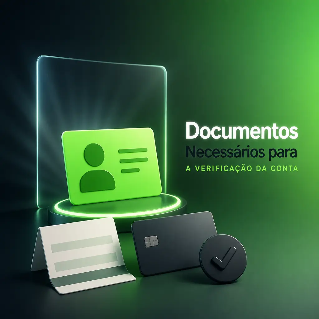 Documentos necessários para verificação de conta: RG ou CNH, comprovante de endereço e comprovante do método de pagamento