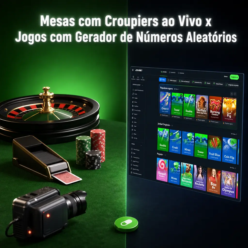 Comparação entre mesas com croupiers ao vivo e jogos com gerador de números aleatórios em cassinos online na Jonbet.
