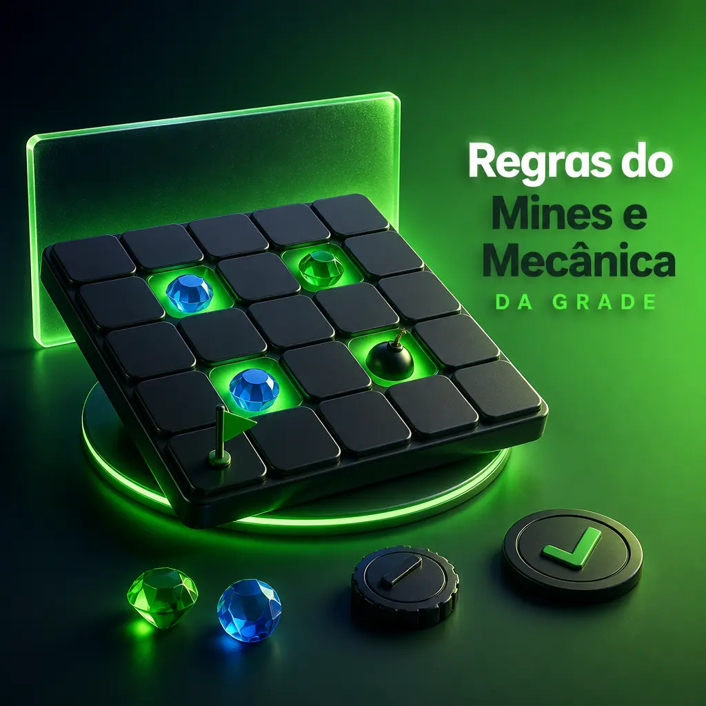 Grade 5x5 do Mines com casas cobertas, bombas ocultas e multiplicadores crescentes a cada gema revelada