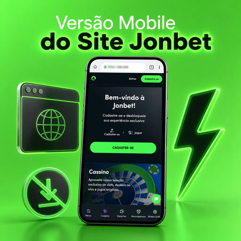 Versão mobile do site Jonbet acessada pelo navegador, com esportes, odds e jogos de cassino disponíveis.
